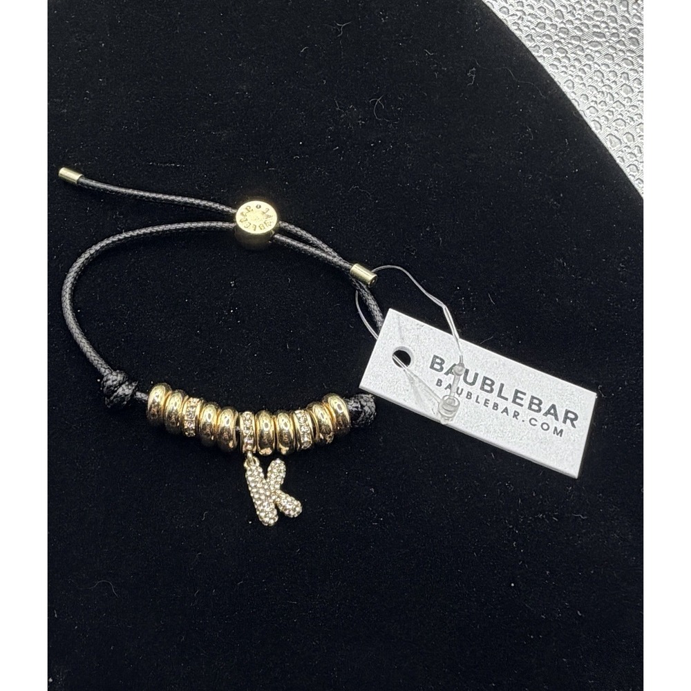 NEW BaubleBar Knotty Initial Custom Bracelet 'K' Black Color Adjustable Trendy